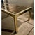 Mid-century modern brass and bronze tinted glass Parson’s style dining table, spanning over eight feet with one leaf, just...