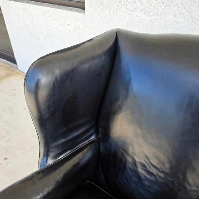 Classic Georgian Chippendale Black Leather Wingback Library Gentlemans Armchair For Sale - Image 16 of 16