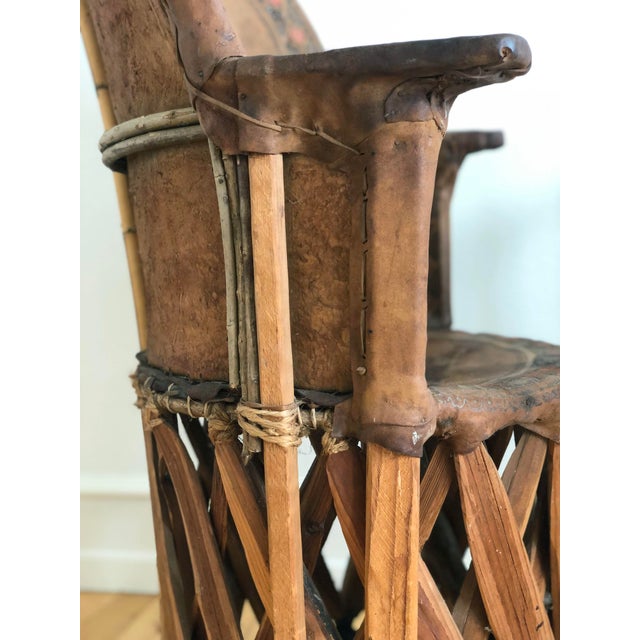 Folk Art Mexican Equipale Folk Art Chair With Hand-Painted Bullfight Scene 1930s For Sale - Image 3 of 12