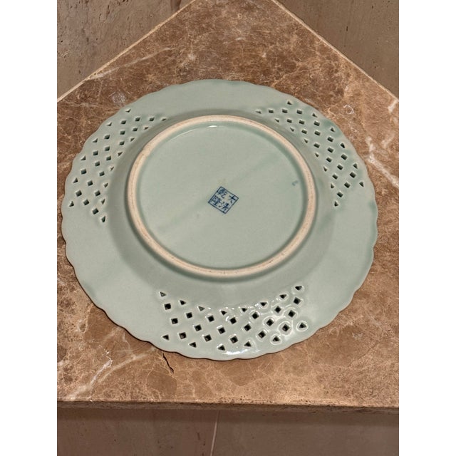 1960s Vintage Signed Blue & White Plate For Sale - Image 5 of 9