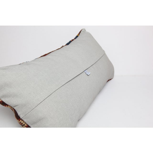 Blue Authentic Antique Caucasian Rug Pillow Cover – Low‑Pile Wool Textile -15'' X 32'' For Sale - Image 8 of 8