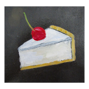 Miniature 4x4 Dessert Food Art Cherry & Cheesecake O/C Painting Lynne French Still Life