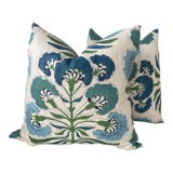 Thibaut “Tybee Tree” in Green and Blue Floral Pillows- a Pair For Sale