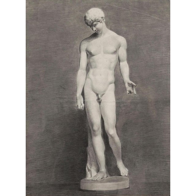 Antique Large Framed Drawing of the Capitoline Antinous For Sale - Image 3 of 11