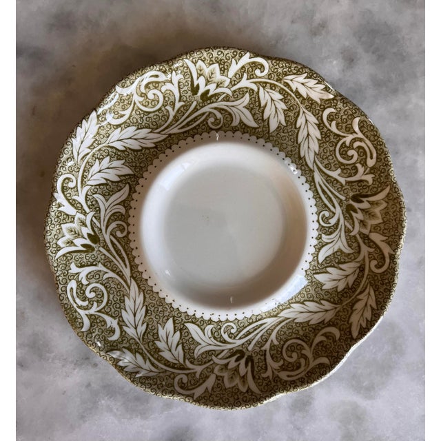 Set of 7 vintage J&G Meakin English Ironstone deep well saucers. Sterling, Renaissance green and white leaf and flower...