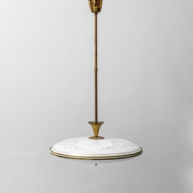 Circular Glass and Brass Ceiling Chandelier, 1950s For Sale - Image 14 of 14