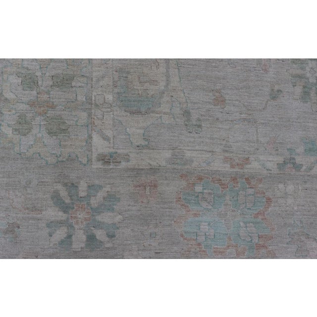 Modern All-Over Floral Oushak With Light Gray Background and Muted Colors For Sale - Image 10 of 12