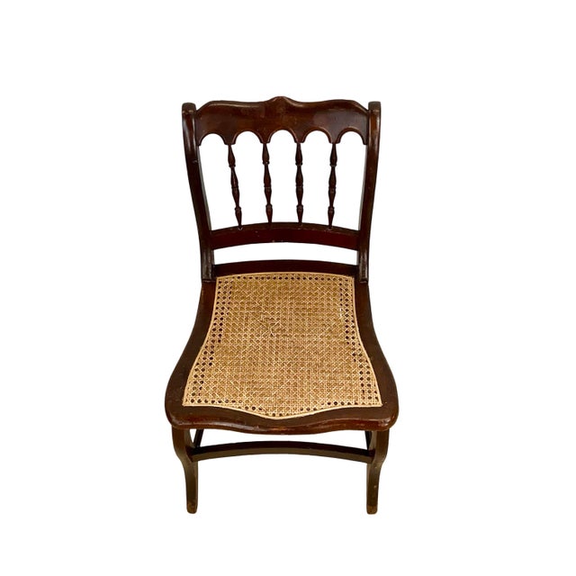 1960s Antique Victorian Eastlake-Style Spindle-Back Side Chair With Rattan Seat Detail For Sale - Image 5 of 18