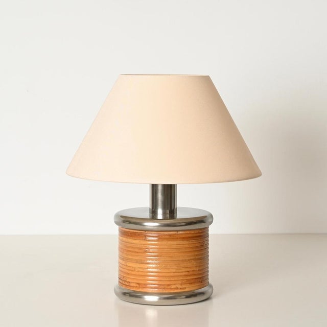 Mid-Century Table Lamp in Rattan and Chrome attributed to Vivai del Sud, Italy, 1970s For Sale - Image 6 of 15