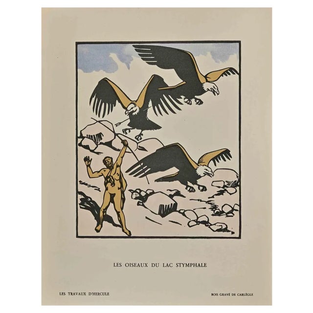 Carlège, Les Oiseaux du Lac, Original Woodcut Print, Early 20th Century For Sale