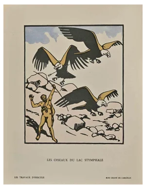 Carlège, Les Oiseaux du Lac, Original Woodcut Print, Early 20th Century