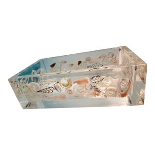 Vintage Thick Lucite Shell Encrusted Tissue Holder For Sale