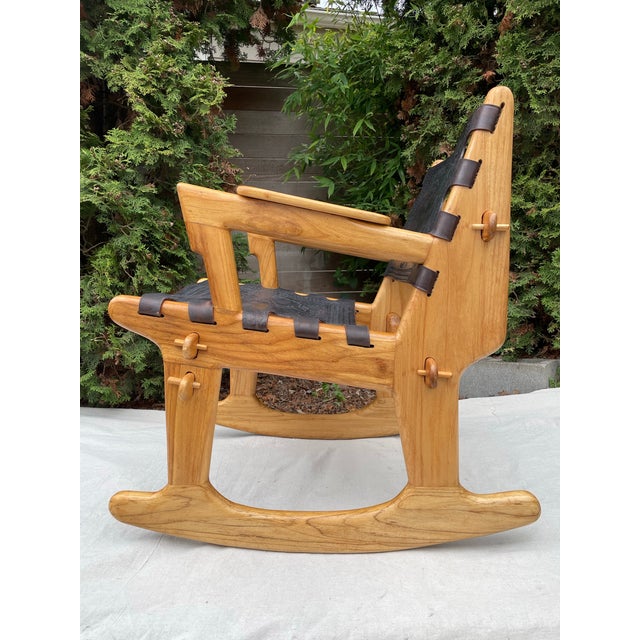 Mid-Century Modern Mid-Century Modern Angel Pazmiño "Cotacachi" Hand-Tooled Leather Rocking Chair For Sale - Image 3 of 11