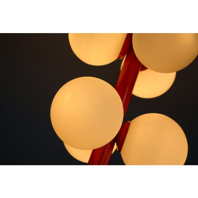 Atomic Sputnik Pendant Light with Orange Rod and White Opaline Globes from Kaiser-Leuchten, 1970s For Sale - Image 6 of 18