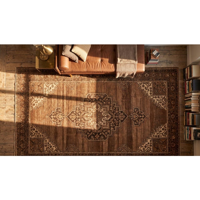 1900s Brown Medallion Antique Chinese Mongolian Rug 5' 9''x7' 10'' Handknotted Wool Carpet For Sale - Image 9 of 10