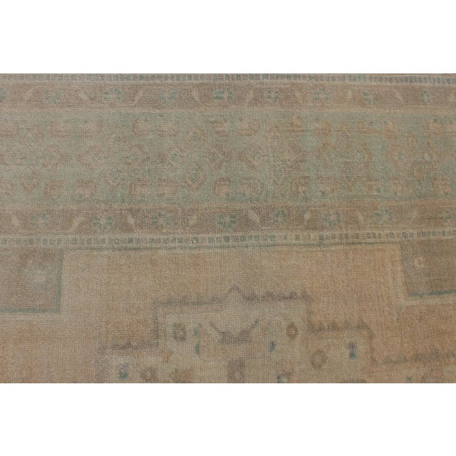 Faded Turkish Hand Knotted Oushak With Medallion With Muted Colors of Tan, Muted Light Peach For Sale In Atlanta - Image 6 of 13