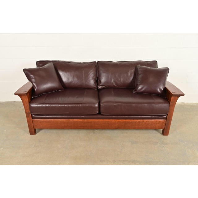 Mission L. & J. G. Stickley Mission Oak Arts & Crafts Sofa For Sale - Image 3 of 11