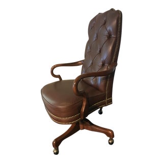 Deep Tufted Glove Leather Studded High Back Office Chair Traditional For Sale