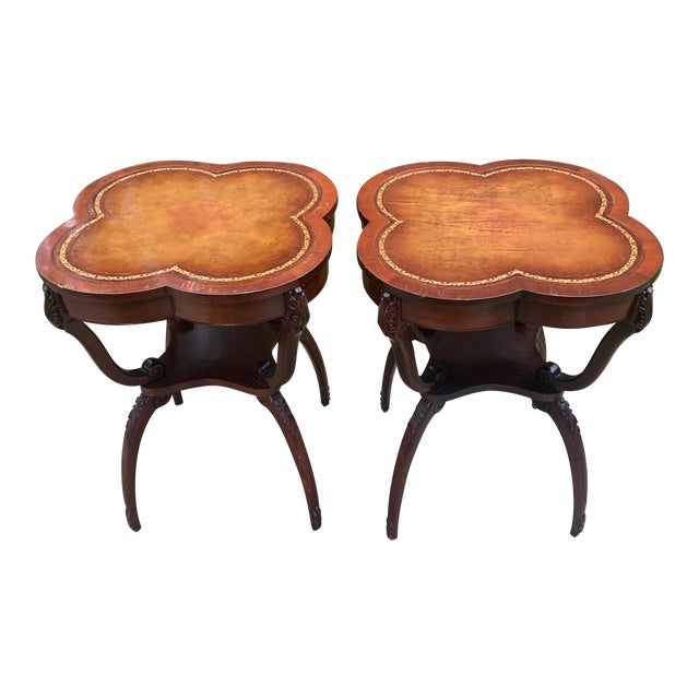 Vintage Leather Top Carved Mahogany End Tables a Pair Chairish
