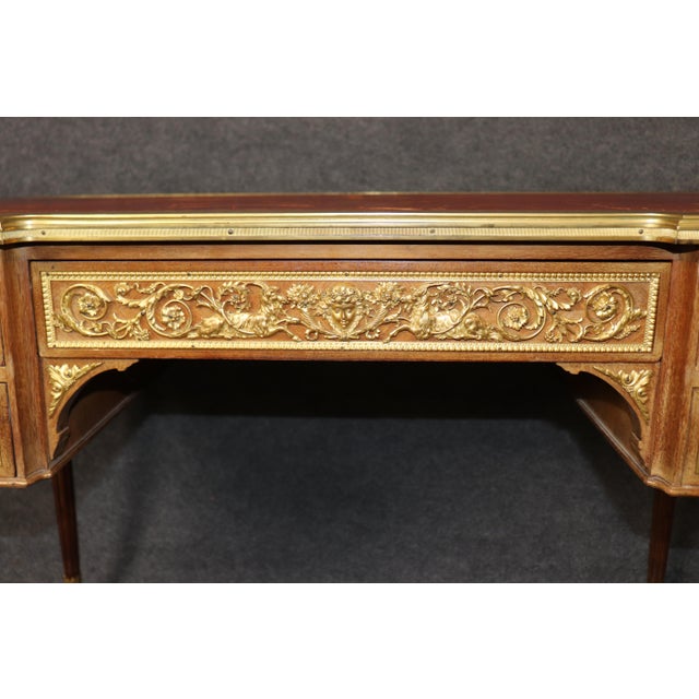 19th C French Louis XVI Style Leather Top and Bronze Ormolu Desk With Pull Panel For Sale - Image 13 of 16