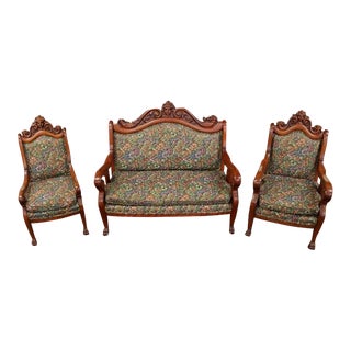 1920s Victorian Figural Parlor Set Attributed to Karpen Retailed by Gimbel Bros - Set of 3 For Sale