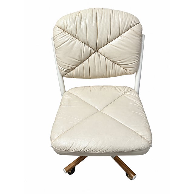 Plastic Vintage Douglas Furniture Ivory Faux-Leather Swivel Chairs on Casters — Pair For Sale - Image 7 of 10