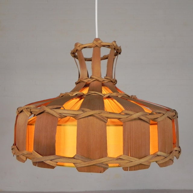 Textile Vintage Hanging Lamp with Rattan Shade, 1970s For Sale - Image 7 of 16