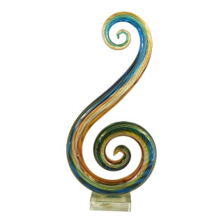 1970s Murano Multicolor Swirled Art Glass Piece For Sale