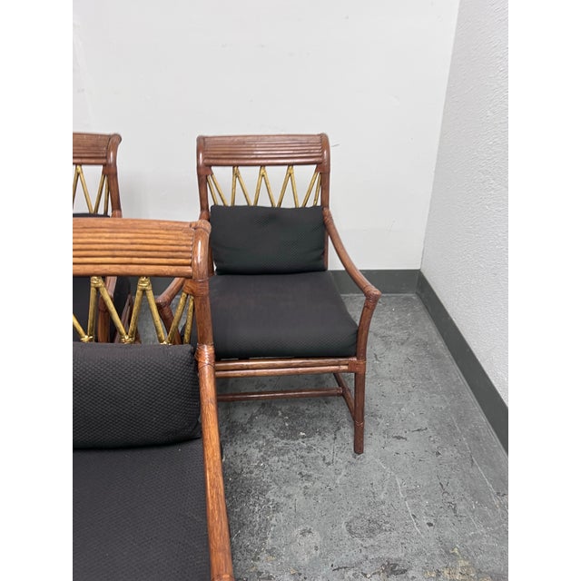 McGuire Style Bamboo + Rattan Armchairs, Set of Three For Sale - Image 4 of 12