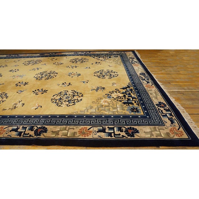 Traditional Excellent Light Yellow and Blue Color With Special Florid Design Vintage Chinese Peking Rug For Sale - Image 3 of 8