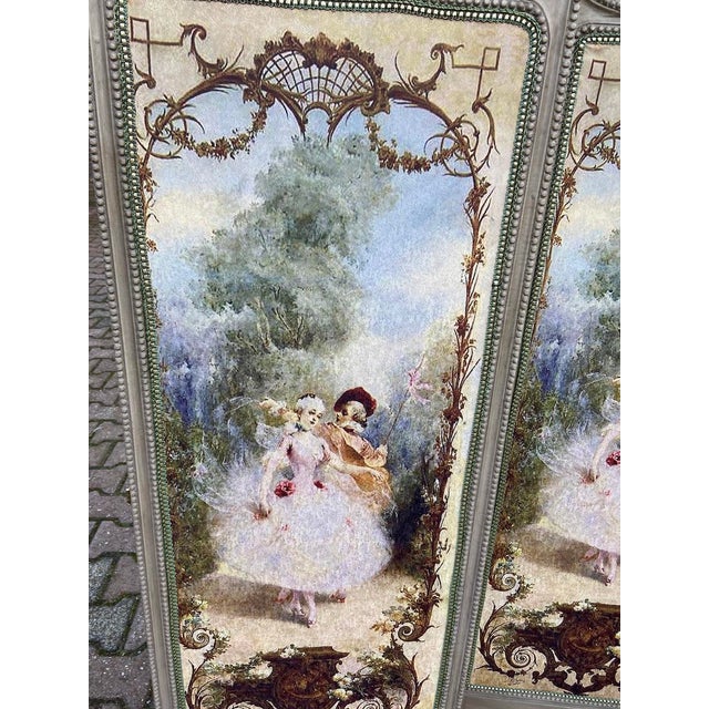 1960s French Louis XVI Gray Beech Room Divider Screen - 3 Panels For Sale - Image 11 of 17