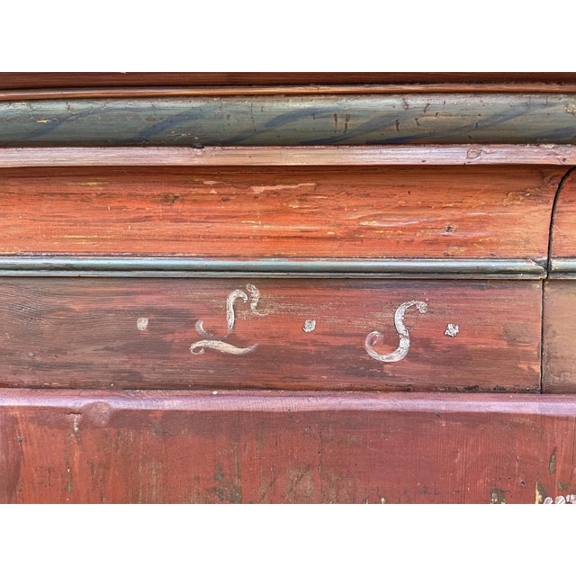 Antique Tyrolean Red Painted Wardrobe with Flowers, 1818 For Sale - Image 16 of 18