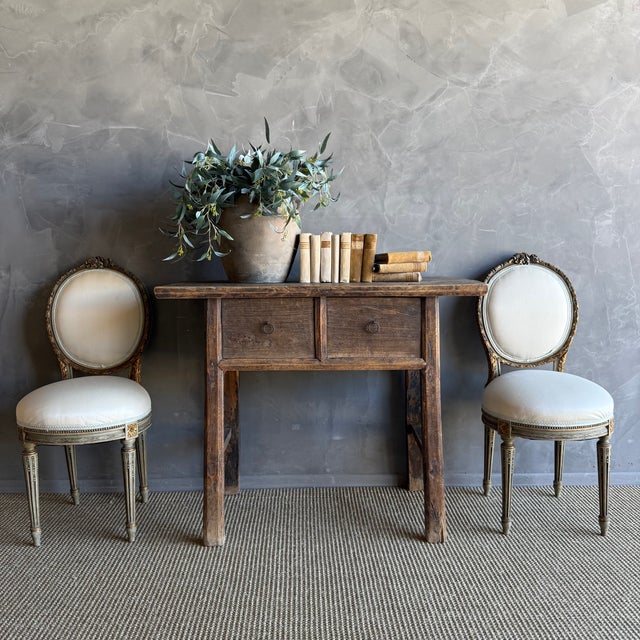 Wood Vintage Elm Wood Console Natural Finish With 2 Drawers For Sale - Image 7 of 13