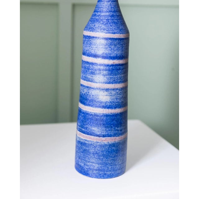 Shapely vintage vase by Monika Maetzel. The ceramic vase with blue, painted and matt glaze fits perfectly into the mid-...