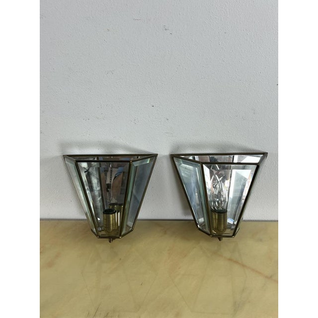Mid-Century Modern Brass and Glass Mirror Wall Lamps, 1950s, Set of 2 For Sale - Image 9 of 16