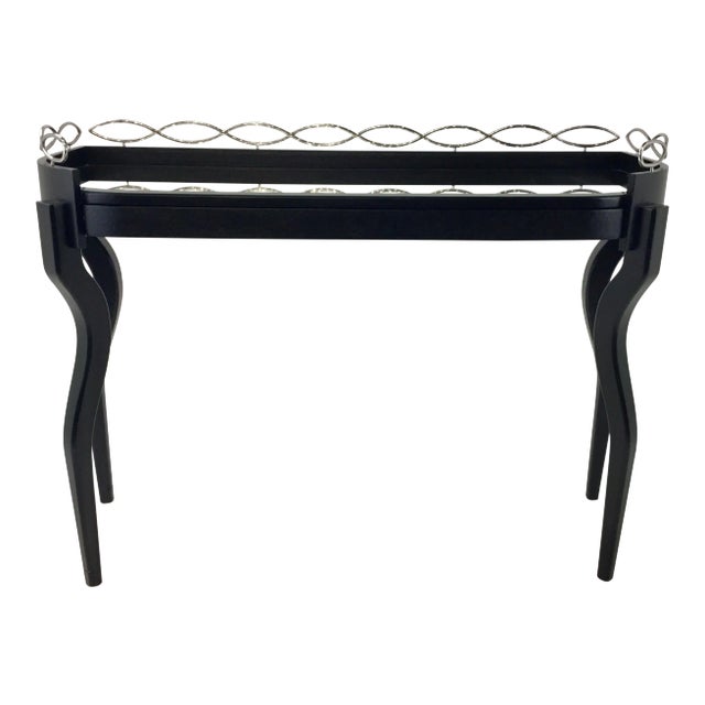 Modern John Richard Bevel Mirror Black and Chrome Serving Table/Console Table For Sale