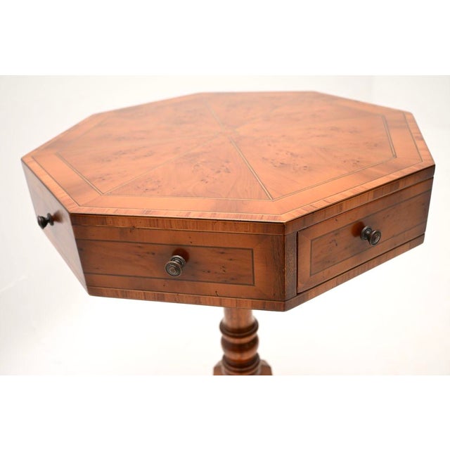 Regency Octagonal Inlaid Yew Wood Drum Table, 1930 For Sale - Image 9 of 11