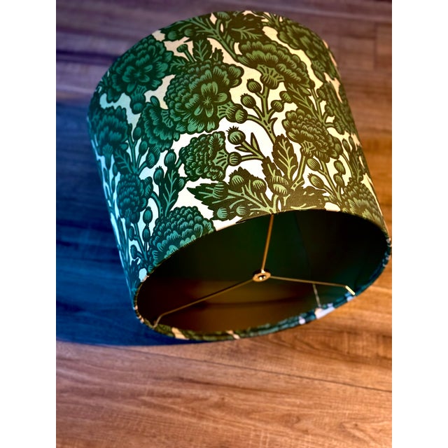 Green Botanical Lampshade | Tapered Drum | Gold Lining For Sale - Image 4 of 5