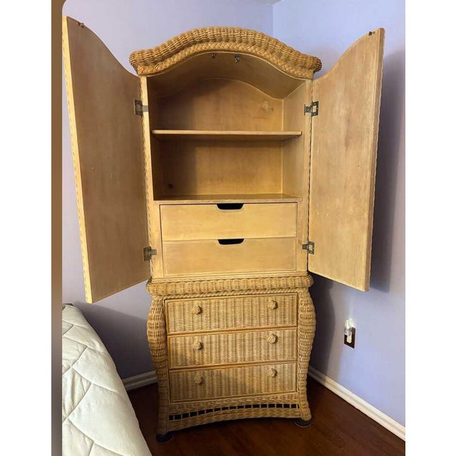 Heirloom Vintage Mahogany framed Wicker Armoire. 5 drawers / 1 shelf - Excellent condition.