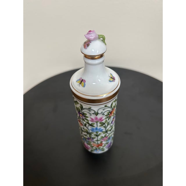 Herend Hand-Painted Floral Porcelain Perfume Bottle With Rose Dauber For Sale In New York - Image 6 of 12