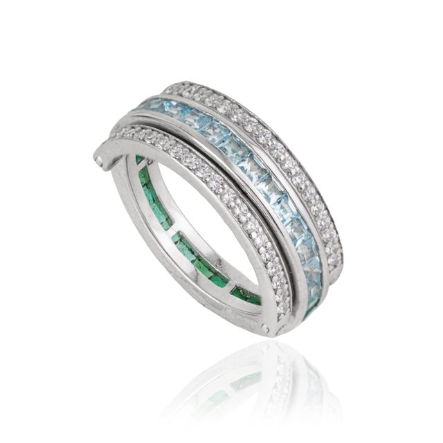 Not Yet Made - Made To Order Modern 3.82 Ct Blue Topaz & Green Onyx Spinner Eternity Band Ring in 925 Sterling Silver Size 6 For Sale - Image 5 of 16