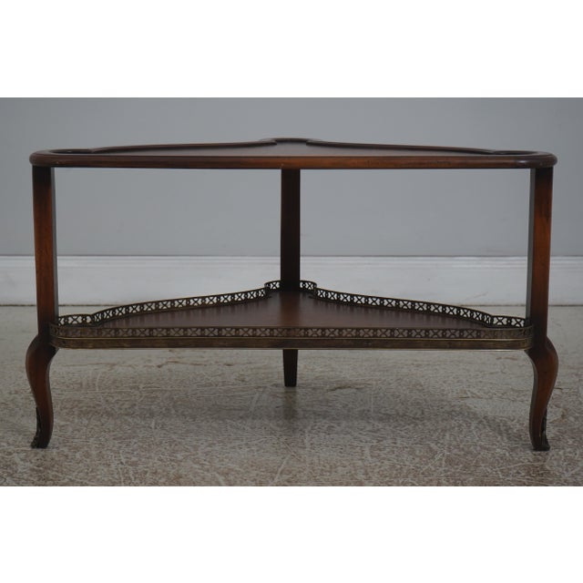 Theodore Alexander Leather Top 2 Tier Mahogany Triangle Table For Sale - Image 11 of 12