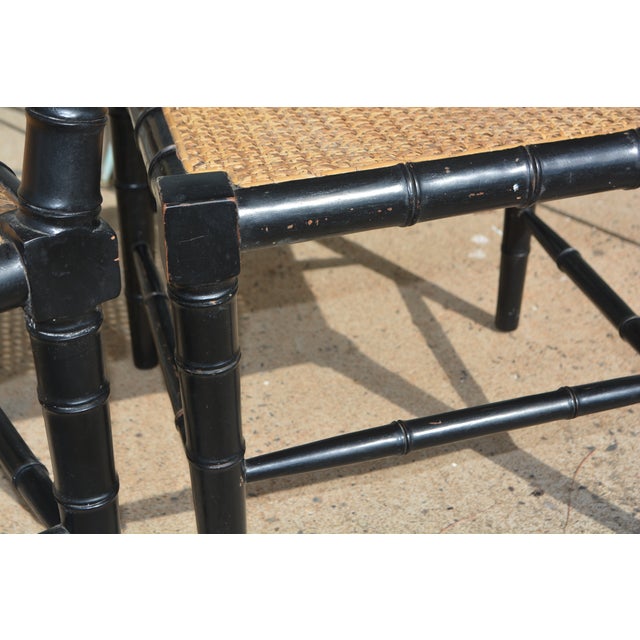 Pair Black Bamboo & Cane Colonial Noir Side / Dining Chairs For Sale - Image 9 of 17
