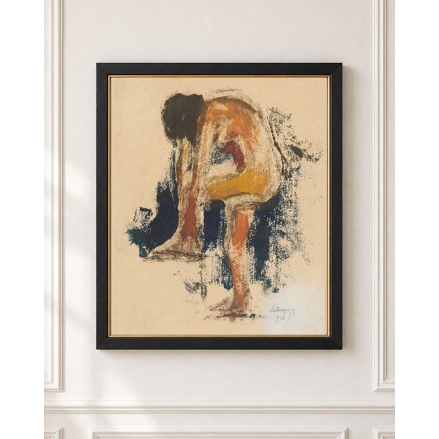 This vintage abstract nude figure art print by Zolo Palugyay brings expressive modernism and sophisticated color to a...