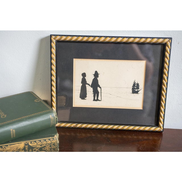 American Antique Pilgrim Silhouette C. 1920 Framed Cut Paper & Ink Art, Signed Provenance Judge Charles Barker Wheeler, New York Supreme Court For Sale - Image 3 of 11