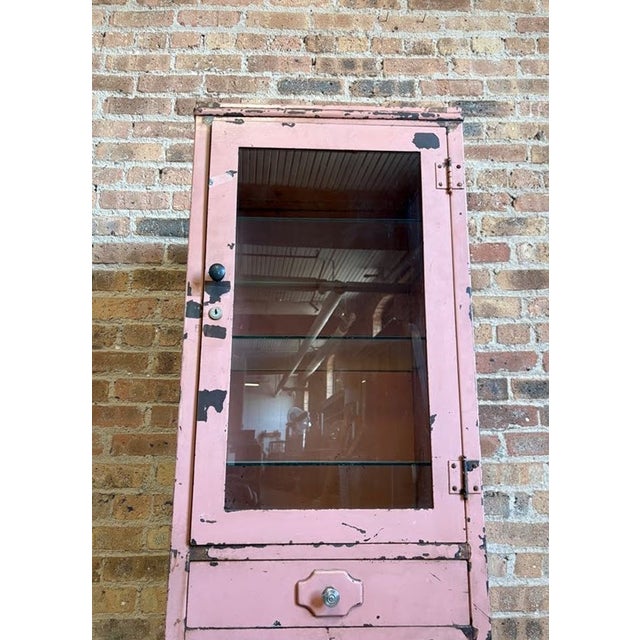 Rustic Vintage Pastel Pink Industrial Medical Rolling Cabinet For Sale - Image 3 of 17