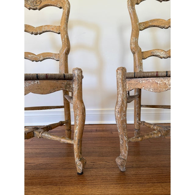 1960s Pair of Mid 20th Century French Provincial Rush Seat Ladder Back Dining Chairs For Sale - Image 5 of 5