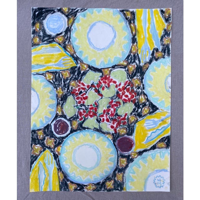 2020s Happy Menocal "On the Table" Original Gouache and Pastel Work on Paper, Contemporary Illustration For Sale - Image 5 of 5