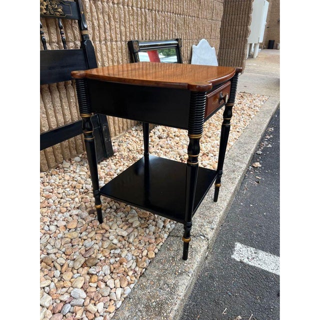 Pair of Hitchcock Stenciled Maple Nightstands. Solid wood frame, finished back, dovetail joint construction Hand painted...