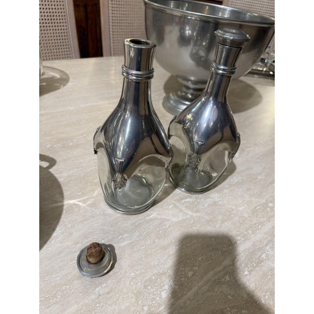 Crystal and Pewter Decanters, 1950s, Set of 2, in Flawless conditions. Designed 1950 to 1959